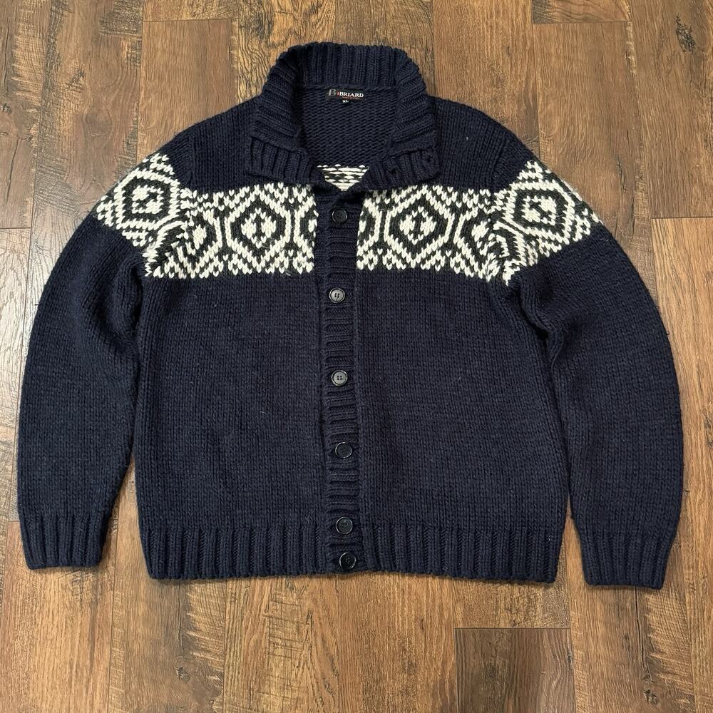 Briard Sweater Buttons Men’s XL Navy White Design Wool Acrylic Made in Italy